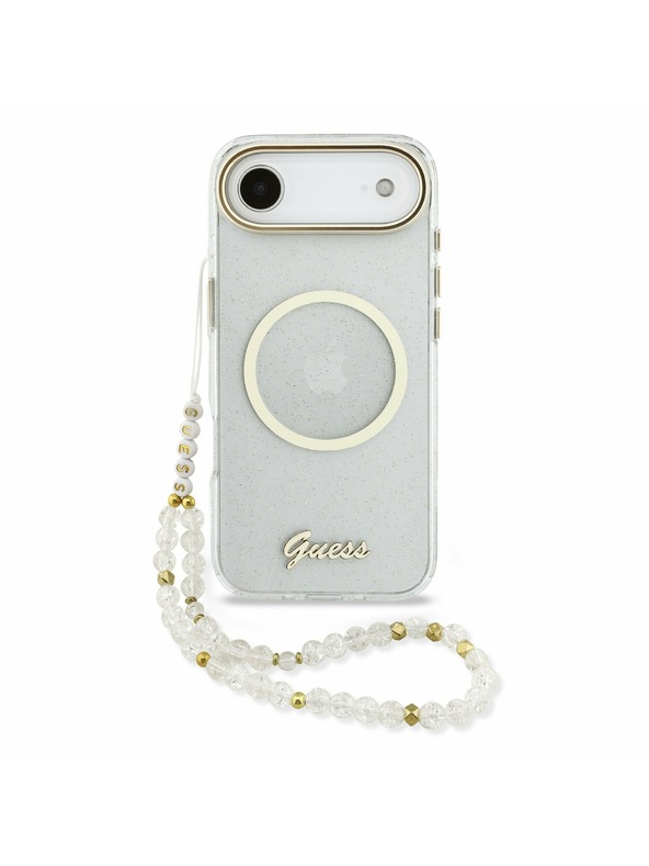 Guess Guess IML Glitter Script Pánt MagSafe Hátlap iPhone Air számára Átlátszó