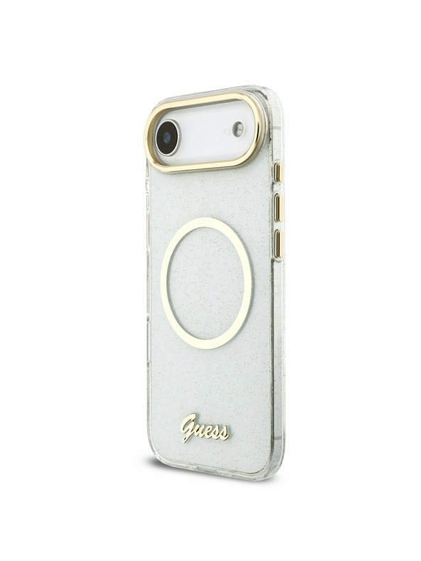 Guess Guess IML Glitter Script Pánt MagSafe Hátlap iPhone Air számára Átlátszó