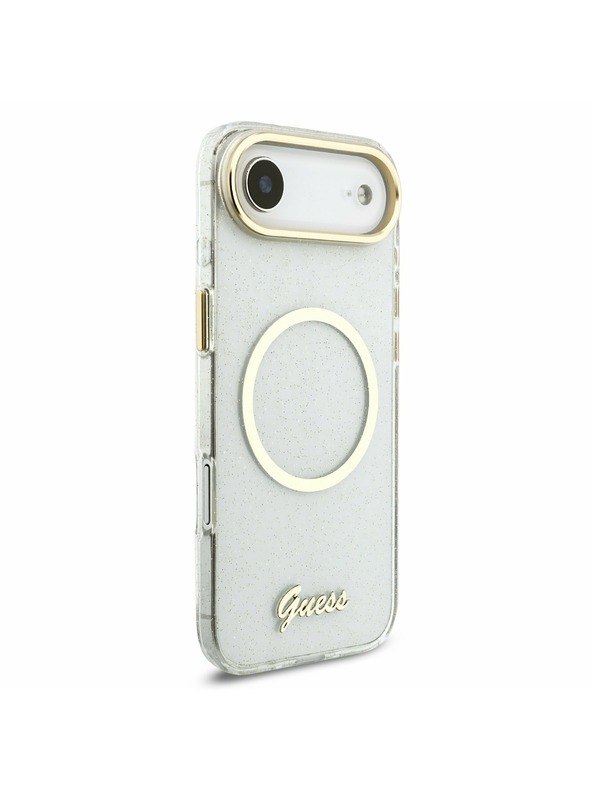 Guess Guess IML Glitter Script Pánt MagSafe Hátlap iPhone Air számára Átlátszó