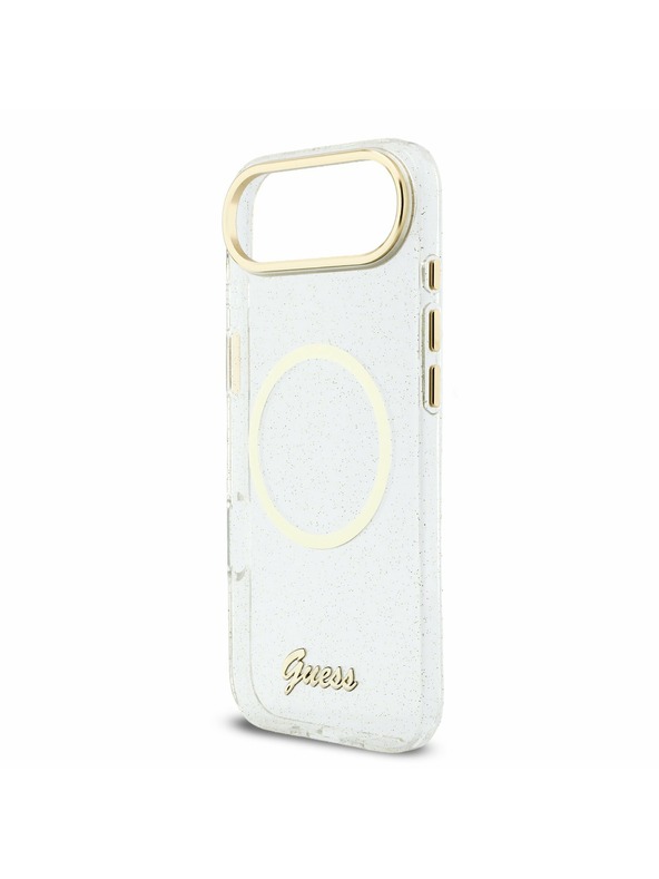 Guess Guess IML Glitter Script Pánt MagSafe Hátlap iPhone Air számára Átlátszó