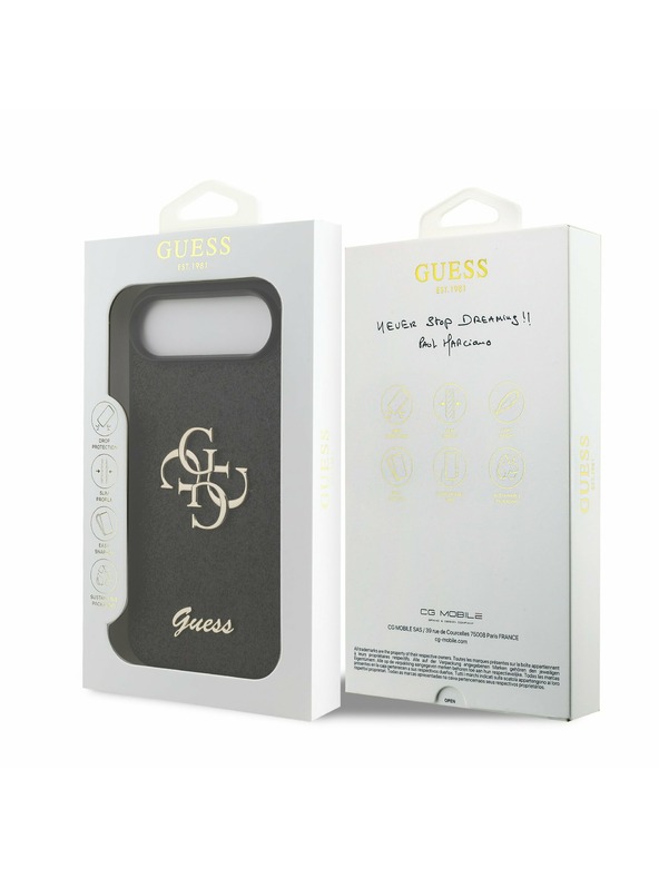 Guess Guess PU Fixed Glitter 4G Metal Logo Hátlap iPhone Air számára Fekete