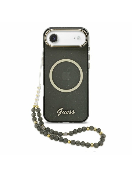 Guess Guess IML Glitter Script Pánt MagSafe Hátlap iPhone Air számára Fekete