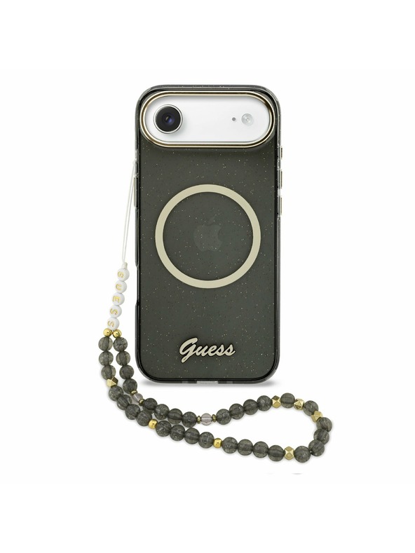 Guess Guess IML Glitter Script Pánt MagSafe Hátlap iPhone Air számára Fekete