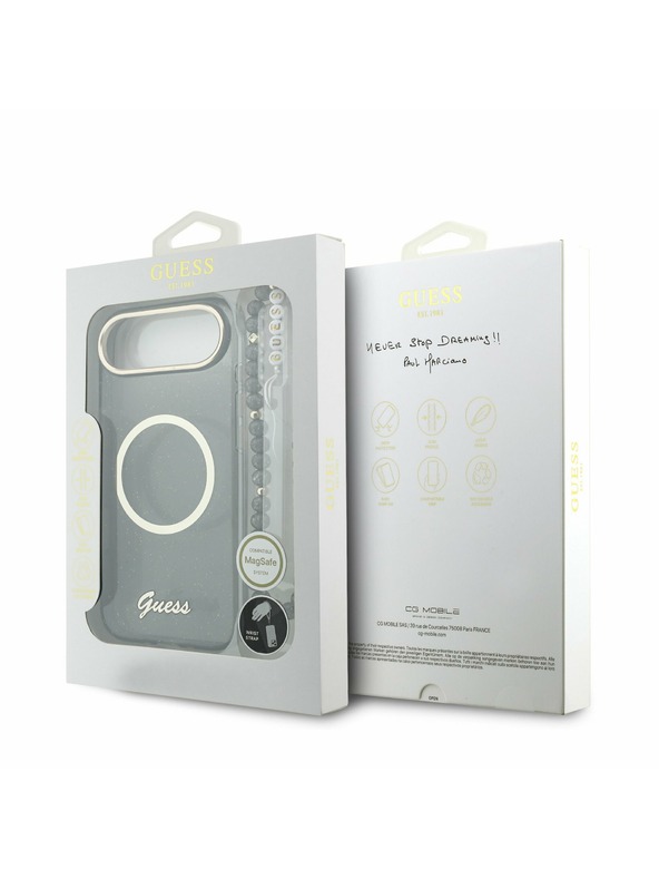 Guess Guess IML Glitter Script Pánt MagSafe Hátlap iPhone Air számára Fekete