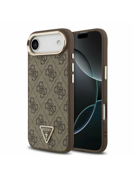 Guess Guess PU Leather 4G Strass Triangle Logo Gold Frame MagSafe Hátlap iPhone Air számára Barna