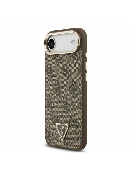 Guess Guess PU Leather 4G Strass Triangle Logo Gold Frame MagSafe Hátlap iPhone Air számára Barna