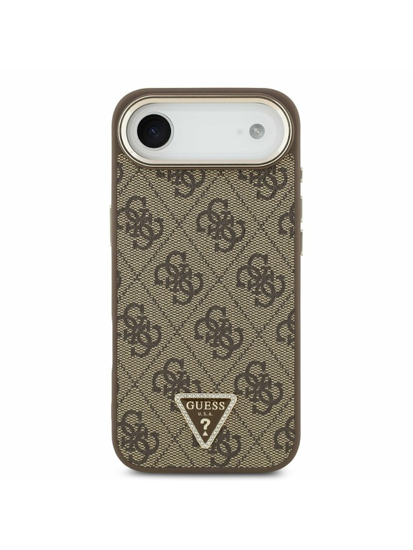 Guess Guess PU Leather 4G Strass Triangle Logo Gold Frame MagSafe Hátlap iPhone Air számára Barna