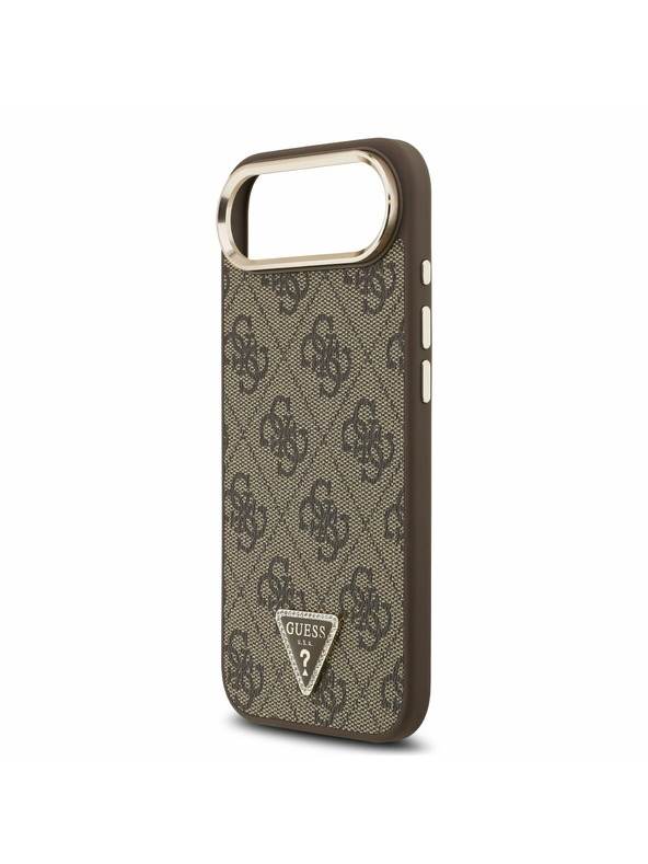 Guess Guess PU Leather 4G Strass Triangle Logo Gold Frame MagSafe Hátlap iPhone Air számára Barna