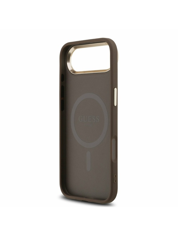 Guess Guess PU Leather 4G Strass Triangle Logo Gold Frame MagSafe Hátlap iPhone Air számára Barna