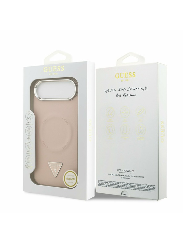 Guess Guess PU Leather Triangle Logo MagSafe Hátlap iPhone Air számára Rózsaszín