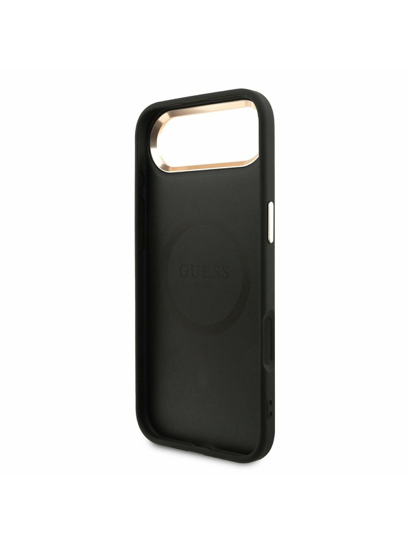 Guess Guess PU Leather 4G Strass Triangle Logo Gold Frame MagSafe Hátlap iPhone Air számára Fekete