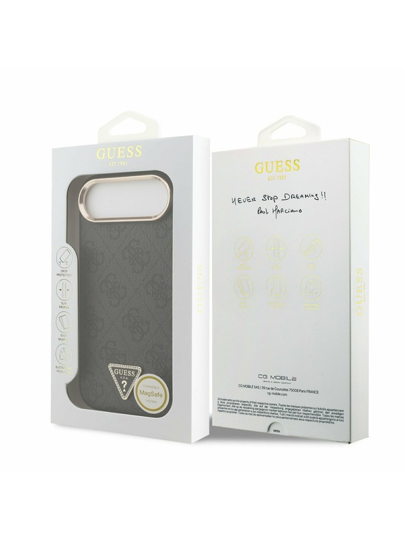 Guess Guess PU Leather 4G Strass Triangle Logo Gold Frame MagSafe Hátlap iPhone Air számára Fekete