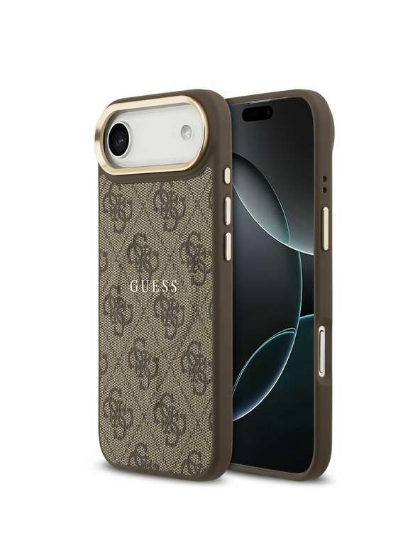 Guess Guess PU Leather 4G Gold Frame MagSafe Hátlap iPhone Air számára Barna