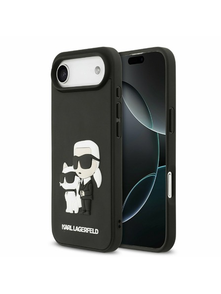Karl Lagerfeld Karl Lagerfeld 3D Rubber Karl and Choupette Hátlap iPhone Air számára Fekete