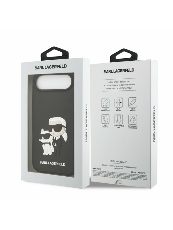 Karl Lagerfeld Karl Lagerfeld 3D Rubber Karl and Choupette Hátlap iPhone Air számára Fekete
