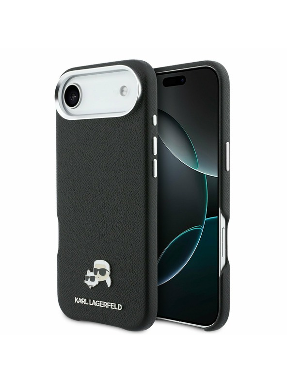 Karl Lagerfeld Karl Lagerfeld PU Karl and Choupette Heads Pins MagSafe Hátlap iPhone Air számára Fekete