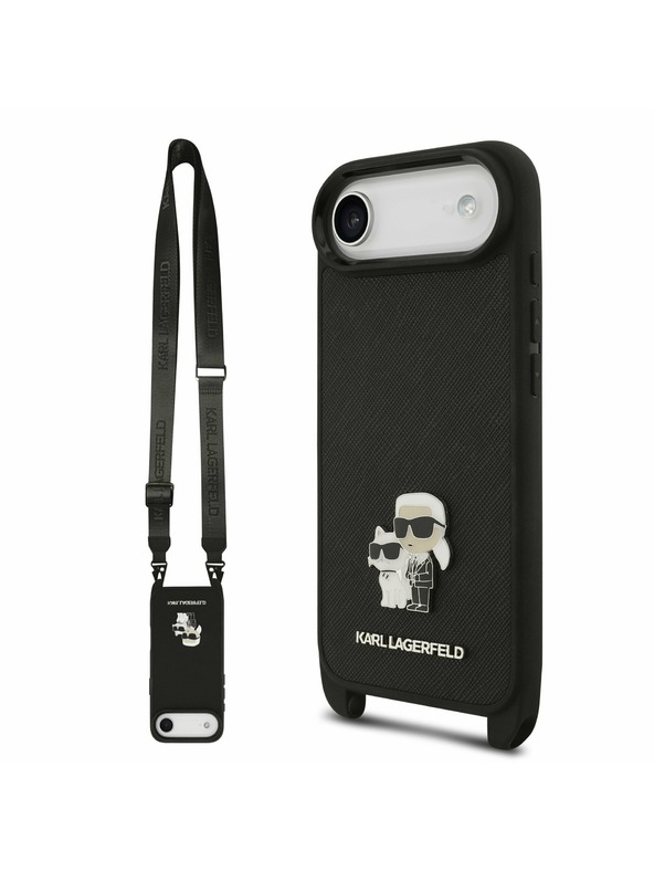 Karl Lagerfeld Karl Lagerfeld Saffiano Crossbody Pánt Metal Karl and Choupette Hátlap iPhone Air számára Fekete