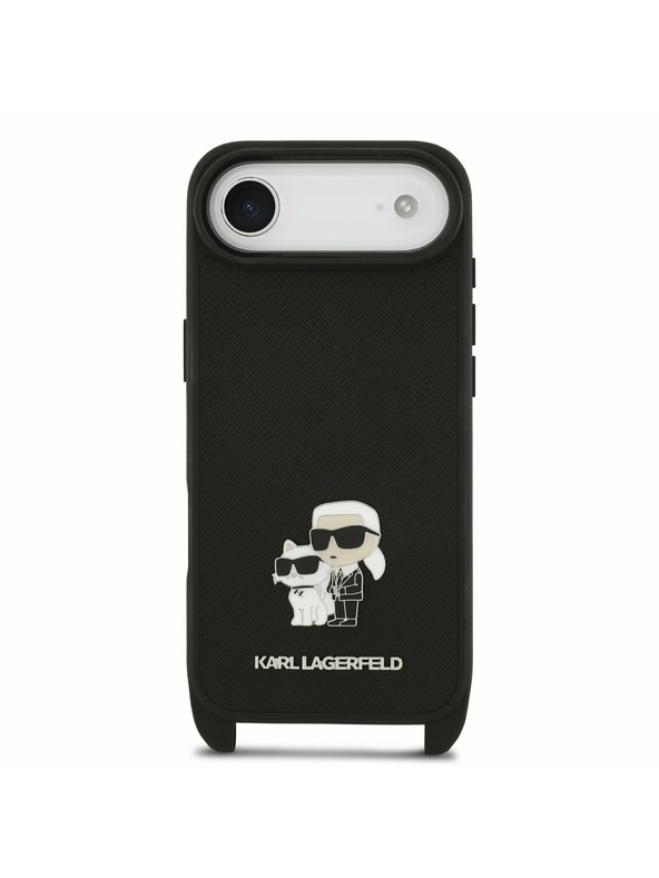 Karl Lagerfeld Karl Lagerfeld Saffiano Crossbody Pánt Metal Karl and Choupette Hátlap iPhone Air számára Fekete