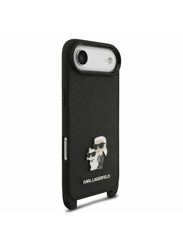 Karl Lagerfeld Karl Lagerfeld Saffiano Crossbody Pánt Metal Karl and Choupette Hátlap iPhone Air számára Fekete