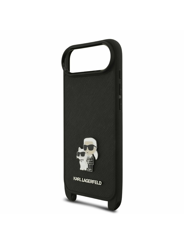 Karl Lagerfeld Karl Lagerfeld Saffiano Crossbody Pánt Metal Karl and Choupette Hátlap iPhone Air számára Fekete