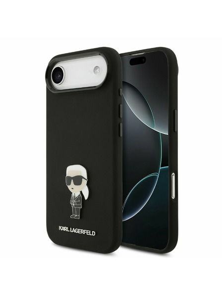 Karl Lagerfeld Karl Lagerfeld Liquid Silicone Metal Ikonik Hátlap iPhone Air számára Fekete
