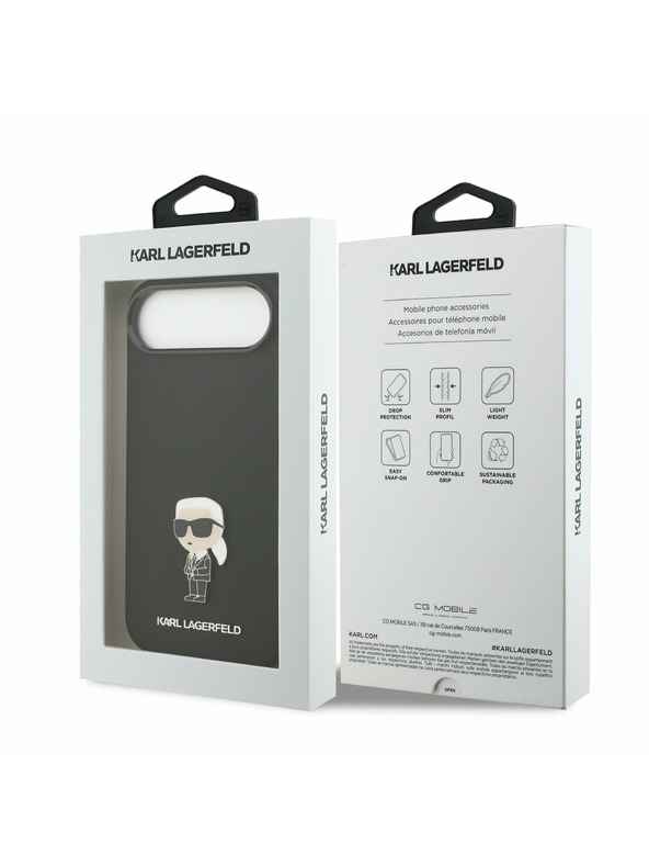 Karl Lagerfeld Karl Lagerfeld Liquid Silicone Metal Ikonik Hátlap iPhone Air számára Fekete