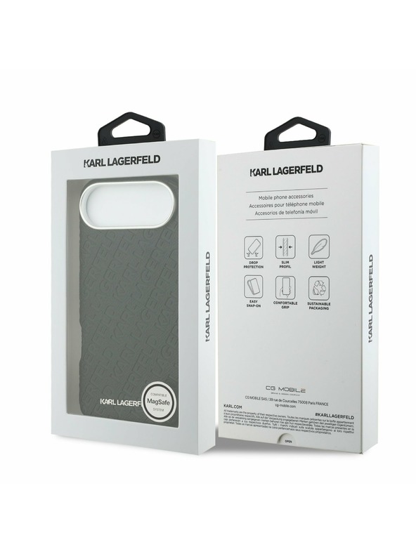 Karl Lagerfeld Karl Lagerfeld Grained PU Repeated Logo MagSafe Hátlap az iPhone Air-hez Black