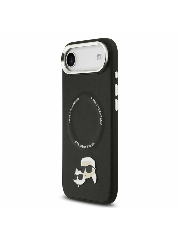 Karl Lagerfeld Karl Lagerfeld PU Karl and Choupette Heads Pins MagSafe Hátlap iPhone Air számára Fekete