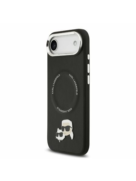 Karl Lagerfeld Karl Lagerfeld PU Karl and Choupette Heads Pins MagSafe Hátlap iPhone Air számára Fekete