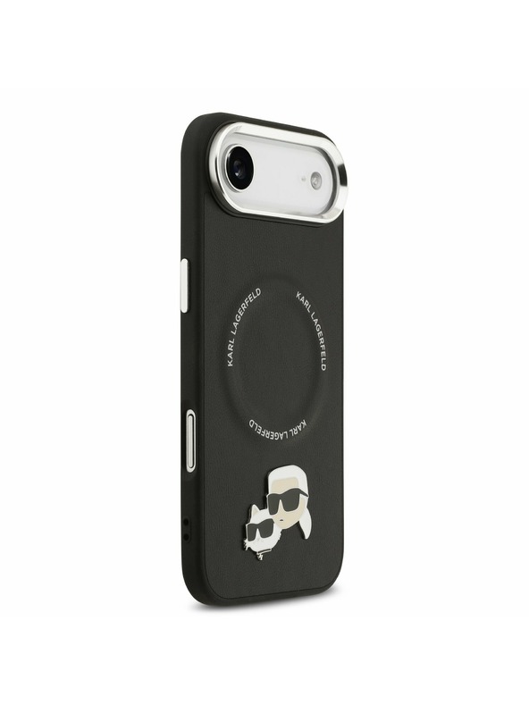 Karl Lagerfeld Karl Lagerfeld PU Karl and Choupette Heads Pins MagSafe Hátlap iPhone Air számára Fekete