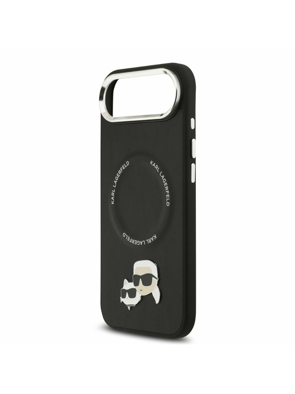 Karl Lagerfeld Karl Lagerfeld PU Karl and Choupette Heads Pins MagSafe Hátlap iPhone Air számára Fekete