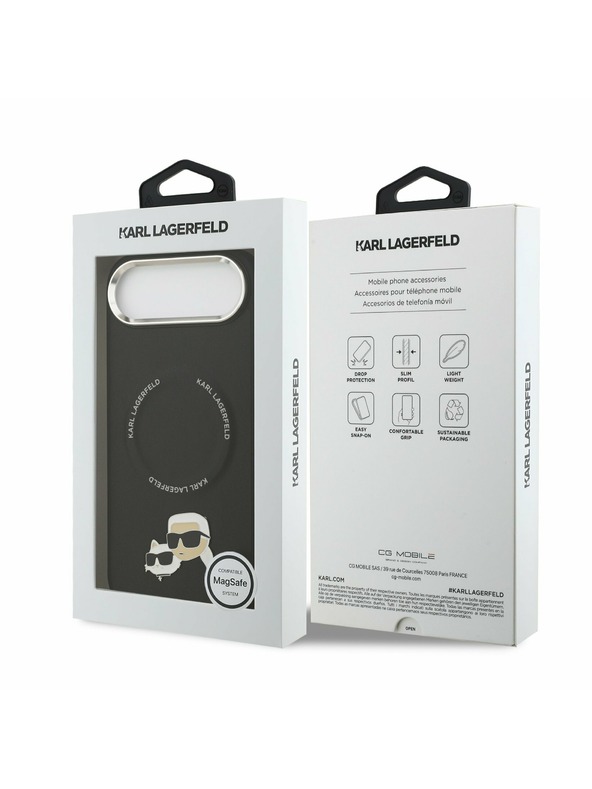 Karl Lagerfeld Karl Lagerfeld PU Karl and Choupette Heads Pins MagSafe Hátlap iPhone Air számára Fekete