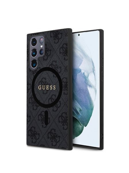 Guess Guess PU Bőr 4G Színes Gyűrű MagSafe Hátlap Samsung Galaxy S24 Ultra Fekete