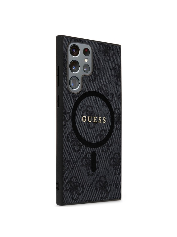 Guess Guess PU Bőr 4G Színes Gyűrű MagSafe Hátlap Samsung Galaxy S24 Ultra Fekete