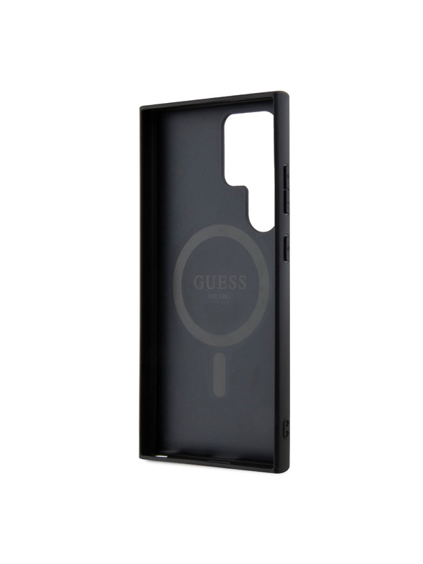 Guess Guess PU Bőr 4G Színes Gyűrű MagSafe Hátlap Samsung Galaxy S24 Ultra Fekete
