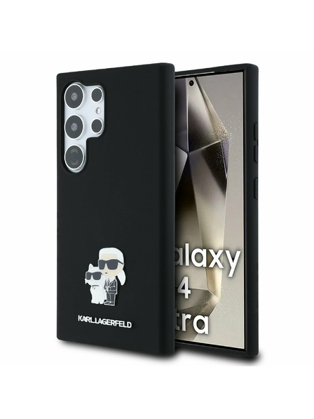 Karl Lagerfeld Karl Lagerfeld Folyékony Szilikon Fém Karl and Choupette Hátlap Samsung Galaxy S24 Ultra Fekete