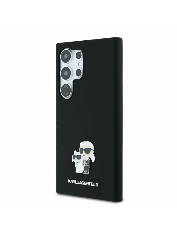 Karl Lagerfeld Karl Lagerfeld Folyékony Szilikon Fém Karl and Choupette Hátlap Samsung Galaxy S24 Ultra Fekete