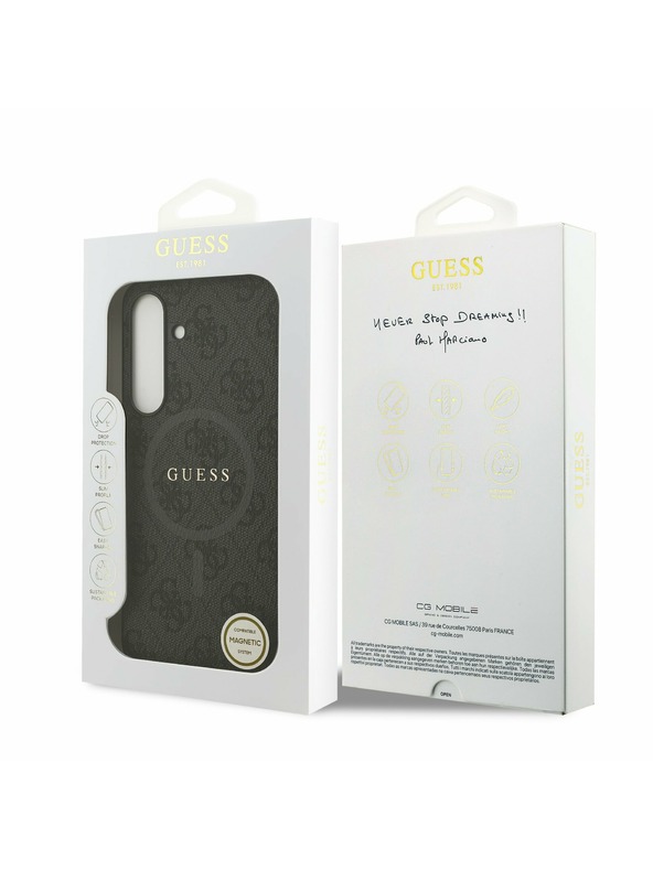 Guess Guess PU Bőr 4G Színes Gyűrű MagSafe Hátlap Samsung Galaxy S25 FE Fekete