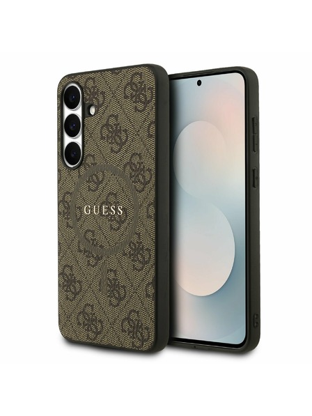 Guess Guess PU Bőr 4G Színes Gyűrű MagSafe Hátlap Samsung Galaxy S25 FE Barna
