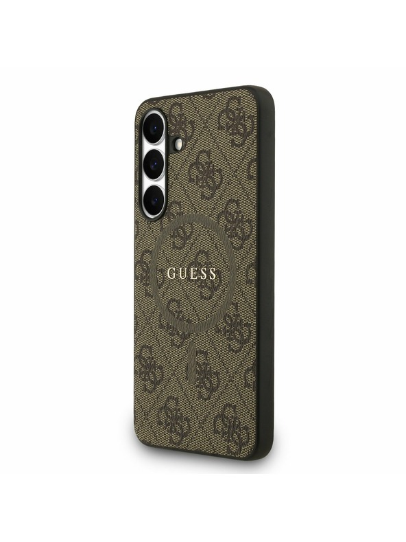 Guess Guess PU Bőr 4G Színes Gyűrű MagSafe Hátlap Samsung Galaxy S25 FE Barna