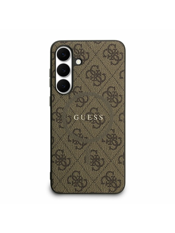 Guess Guess PU Bőr 4G Színes Gyűrű MagSafe Hátlap Samsung Galaxy S25 FE Barna