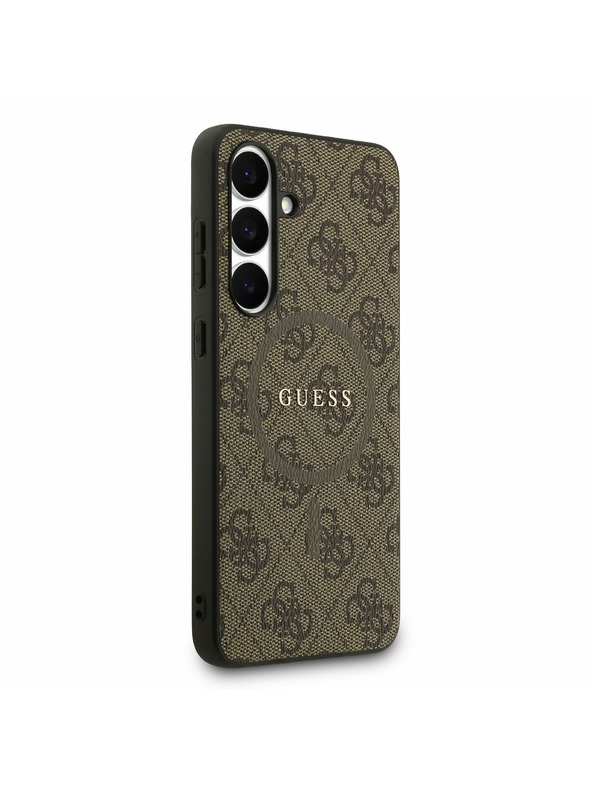 Guess Guess PU Bőr 4G Színes Gyűrű MagSafe Hátlap Samsung Galaxy S25 FE Barna