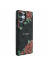 Guess Guess PU Bőr 4G Virágminta Fém Klasszikus Logo MagSafe Hátlap Samsung Galaxy S25 Ultra Fekete