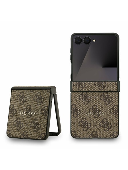 Guess Guess PU Bőr 4G Színes Gyűrű Mágneses Hátlap Samsung Galaxy Z Flip 7 Barna