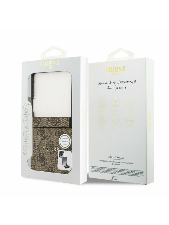 Guess Guess PU Bőr 4G Színes Gyűrű Mágneses Hátlap Samsung Galaxy Z Flip 7 Barna