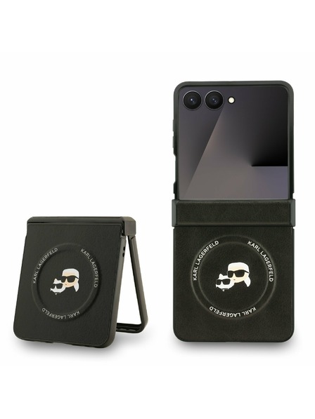 Karl Lagerfeld Karl Lagerfeld PU Karl and Choupette Heads Mágneses Hátlap Samsung Galaxy Z Flip 7 Fekete