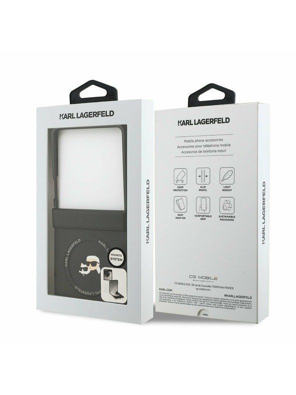 Karl Lagerfeld Karl Lagerfeld PU Karl and Choupette Heads Mágneses Hátlap Samsung Galaxy Z Flip 7 Fekete