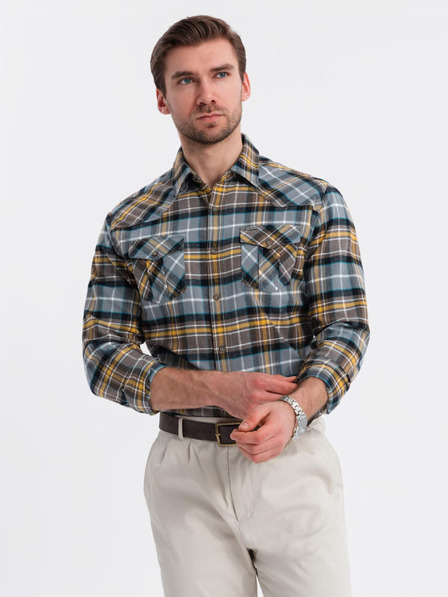 Ombre Clothing Narancssárga és szürke férfi flanel ing Ombre Clothing