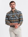 Ombre Clothing Narancssárga és szürke férfi flanel ing Ombre Clothing