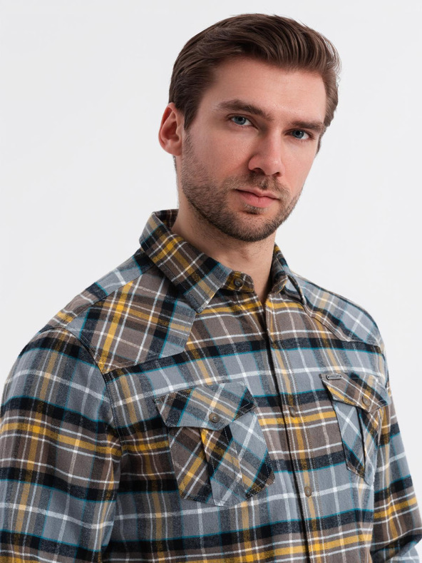 Ombre Clothing Narancssárga és szürke férfi flanel ing Ombre Clothing